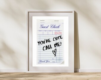 You're Cute Call Me! Digital Print | Guest Check Art | Trendy Wall Decor | Digital Download
