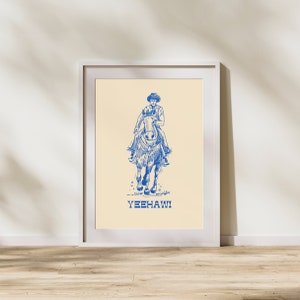 Blue Cowboy Digital Print | Western Cowboy | Yeehaw | Wall Decor | Printable Art | Retro Wild West