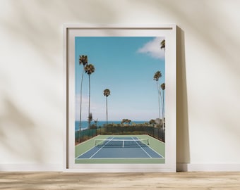 Tennis Court at the Beach Digital Print | Sporty Girl | Pickleball | Tennis | Beach | Ocean | College Dorm Artwork | Digital Download