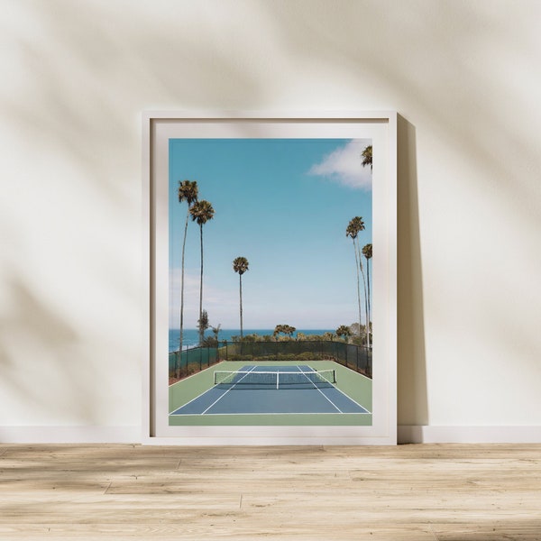 Tennis Court at the Beach Digital Print | Sporty Girl | Pickleball | Tennis | Beach | Ocean | College Dorm Artwork | Digital Download