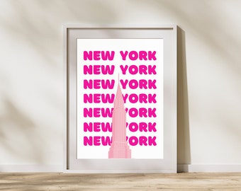 New York Empire State Building Digital Print | Pink Girly Wall Decor | Dorm Room Artwork | Digital Download