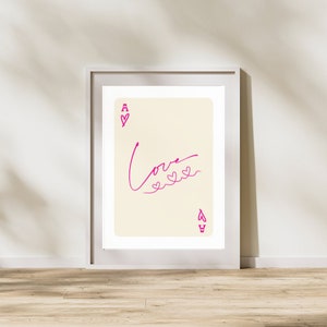 Hot Pink Ace Love Card Digital Print | Ace of Hearts | Playing Card Art | Trendy Wall Decor | Digital Download