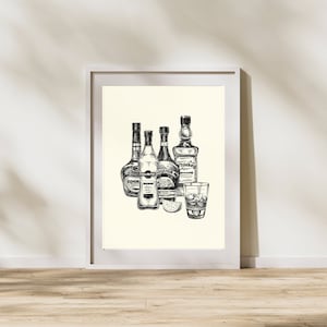 Alcohol Assortment Digital Print | Bar Artwork | Bar Cart | Black and White | Digital Download