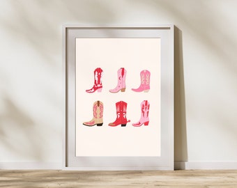 Pink Cowgirl Boots Digital Print | Western Boots | Wild West | Coastal Cowgirl | Trendy Pink Wall Decor | Cowboy Artwork | Digital Download