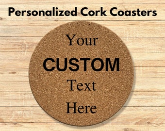 Custom Cork Coasters, Personalized Coasters, Coaster Set, Wood Cork Coasters, Customizable Coasters, Housewarming Gift, Office Gift