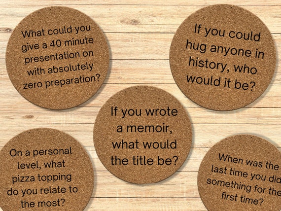 Cork Coasters, Conversation Starter, Question Cards, Conversation Cards, Personalized Cork Coasters, Corporate Event, Ice Breaker Game
