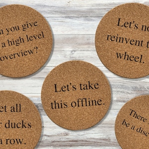 Cork Coasters, Corporate Jargon, Corporate Gift, Work From Home, Funny Coasters, Corporate Goth, Funny Office Decor, Employee Christmas Gift