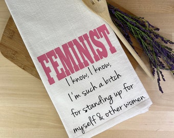 Feminist Cotton Tea Towel, Pro-Choice Kitchen Dishcloth Towel, Women's Rights Gift, Housewarming Gift Liberal Woman, Gift For Girl Friends