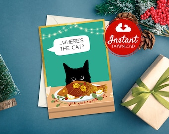 Printable Christmas Card | Where's the Cat | Digital Download