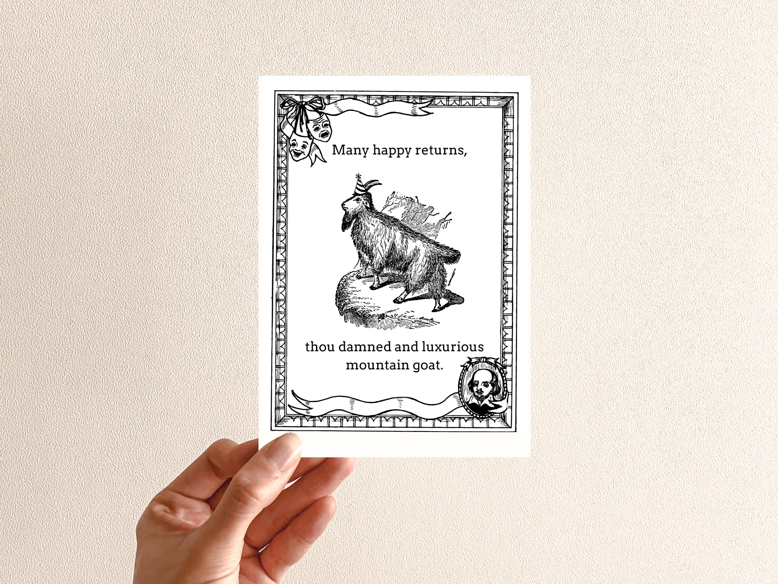 Printable Birthday Card | Funny Shakespearean Goat | Digital Print | Instant Download - Etsy
