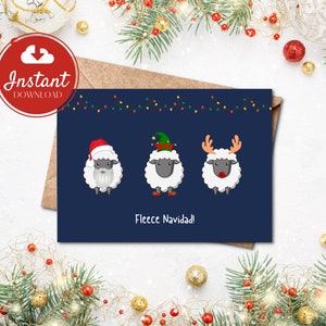 Printable Christmas Card | Fleece Navidad Sheep | Digital Download
