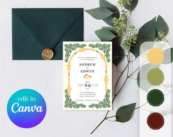 Tolkien Inspired Wedding Invitation | 4 Pack | Canva Template | Digital File