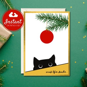 Carte de Noël imprimable | Chat de Noël brillant Ooh | Téléchargement numérique