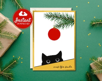 Printable Christmas Card | Christmas Cat Ooh Shiny | Digital Download