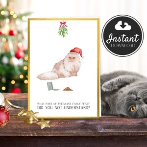 Carte de Noël imprimable | Chat faisan Où se passe un festin chic | Téléchargement numérique