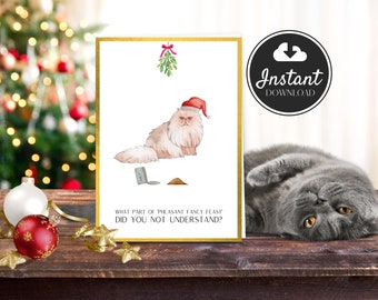 Printable Christmas Card | Pheasant Cat Where's the Fancy Feast | Digital Download