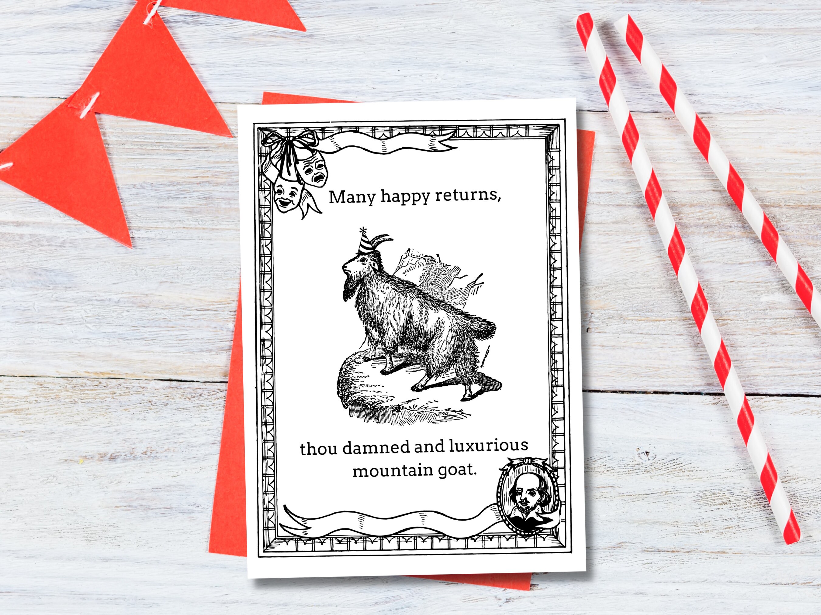Printable Birthday Card | Funny Shakespearean Goat | Digital Print | Instant Download - Etsy
