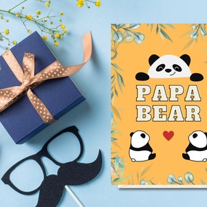 Panda Papa and Cubs Fathers Day Card | Digital Download | Sweet Cute Panda Bears