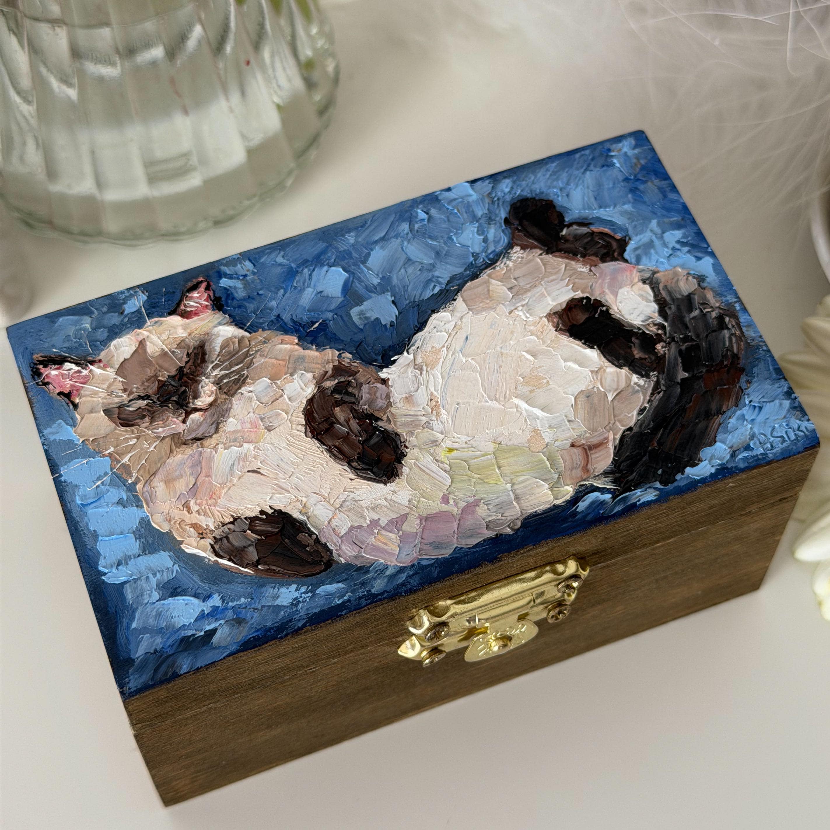 Hand Painted Wooden Box Cat - Etsy
