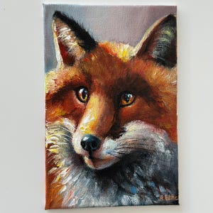 Pintura original mini raposa, decoração de raposa cottagecore, retrato de raposa, floresta encantada, animais da floresta, arte caprichosa, pintura acrílica raposa