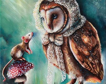 Wisdom - 9x 12 Print of Zeus the Blind Owl, Original Acrylic