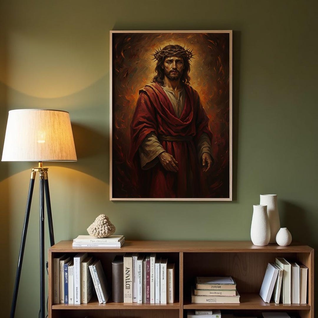 Jesus Christ Wearing a Crown of Thorns in an Oil Painting Style ...