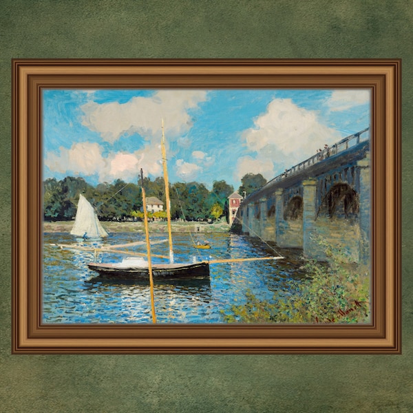 Vintage Stone Bridge & Sailboat Seine River Landscape Oil Painting | Monet | Vintage Wall Art  |  Digital Download | Printable Digital Art