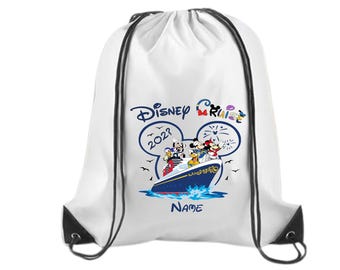Sac à dos Disney Cruise personnalisé - 16,5 x 13,3 pouces en polyester avec cordon de serrage - Sac Cruise personnalisé pour enfants
