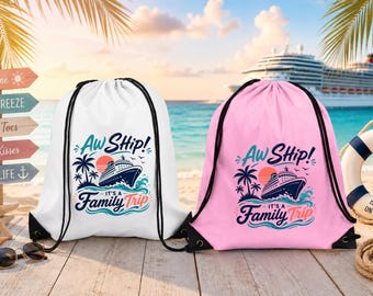 Family Cruise Drawstring Backpack, Personalized Cruise Bag, Matching Cruise Backpacks, Cruise Vacation Gift, Custom Family Trip Bag