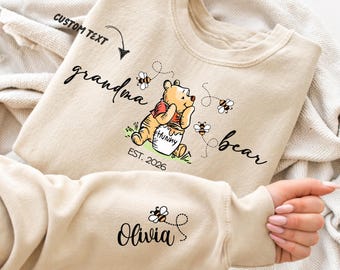 Personalized Grandma Bear Sweatshirt – Custom Grandkids Names, Winnie the Pooh Crewneck