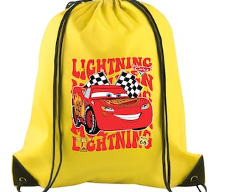 Disney Cars Backpack – Disney Cars Party Gift for Kids - Lightning McQueen Drawstring Backpack - Disney Cars Party Favor for Kids