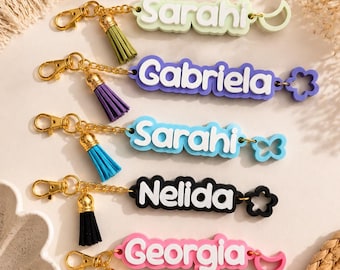Personalized Name Keychain | Custom Backpack Charm | Cute Bag Tag with Tassel | Personalized Purse Charm | Gift for Kids & Women