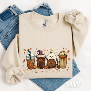 Cute Halloween Drinks Sweatshirt – Spooky Fall Coffee & Treats Pullover – Cozy Halloween Shirt - Coffee Lover Gift - Spooky Coffee Sweater