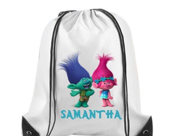Personalized Trolls Drawstring Bag – Kids Birthday Party Favor