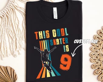 Skater Birthday Shirt Custom Age Skateboarder Tee for Boys, Retro Skateboarding Birthday T-Shirt, Personalized Skateboarding Gift