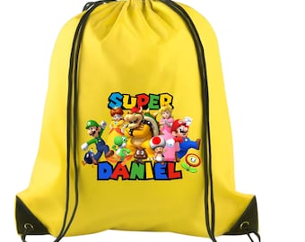 Custom Super Mario Backpack - Mario, Peach, Bowser, Luigi Drawstring Backpack -  Birthday Party Favor Bag - Mario Bros Kids Birthday Gift