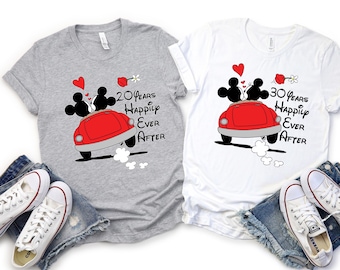 Custom Disney Anniversary T-Shirts – Mickey and Minnie, Happily Ever After - Personalized Anniversary Gift - Couple Matching Outfits
