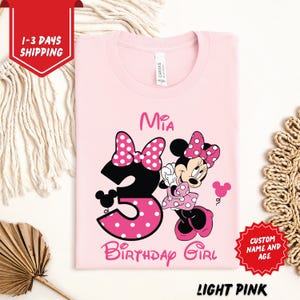 Custom Minnie Mouse Birthday Girl Shirt with Custom Name and Age – Personalized Toddler Birthday Shirt – Minnie Mouse Party Gift