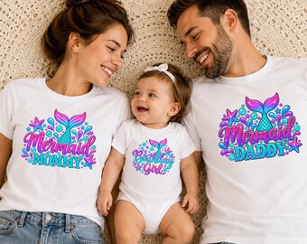 Mermaid Birthday Family Shirts, Birthday Girl Mermaid Shirt, Mermaid Mommy Daddy, Matching Family Birthday Shirts, Mermaid Party Outfit