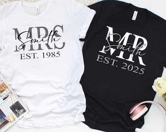 Custom Anniversary Couple Shirts, Personalized Last Name & Date, Anniversary Gift