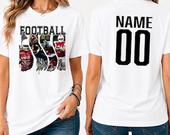 Custom Football Photo Shirt, Personalized Sports Shirt with 4 Photos, Custom Name & Number Shirt, Unisex Football Tee, Sports Mom Gift