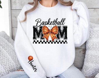 Basketball Mom Sweatshirt Personalized Coquette Basketball Sweatshirt with Name on Sleeve Sports Mom Shirt Mom Custom Gift