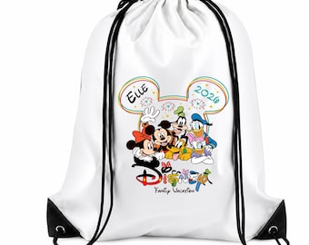 Personalized Disney Trip Backpack – Custom Disney Drawstring Backpack | Family Vacation Bag | Mickey Ears Backpack | Disney Travel Gift