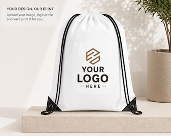 Custom Logo Drawstring Backpack | Personalized Cinch Bag for Business & Events | Custom Imagen/ Photo Backpack