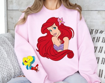 Sudadera familiar de Ariel, La Sirenita, para los parques de Disney, atuendos familiares, camiseta de cuello redondo de Disneyland, regalo para fans de Disney.