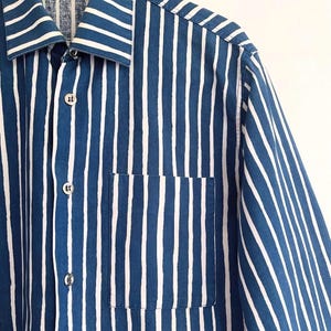 Vintage 70s Marimekko Jokapoika striped shirt Vuokko piccolo stripe navy blue white