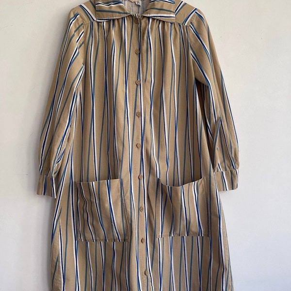 Vintage 70s 1974 Marimekko dress smock shirt striped S M beige