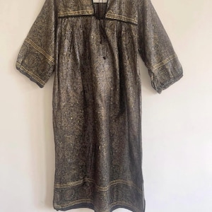 Vintage 70s 80s deadstock Indian cotton smock dress Phool Adini Anokhi era gauze metallic thread disco party
