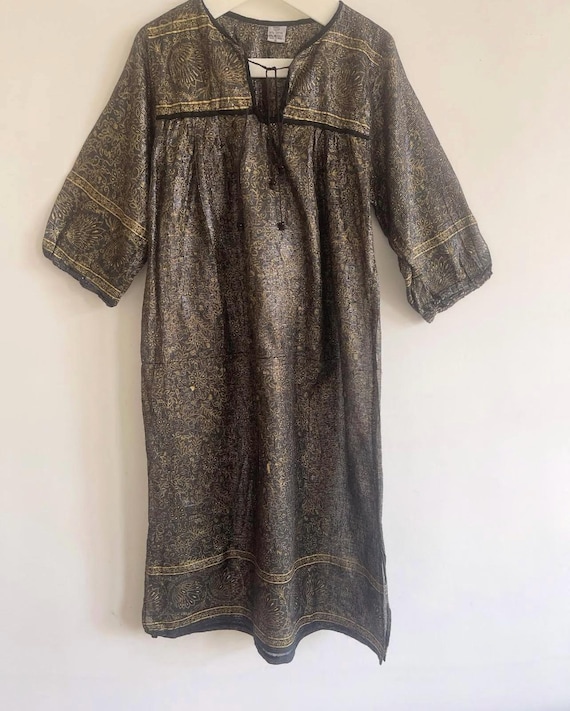 Vintage 70s 80s Deadstock Indian Cotton Smock Dress Phool Adini Anokhi Era  Gauze Metallic Thread Disco Party - Etsy
