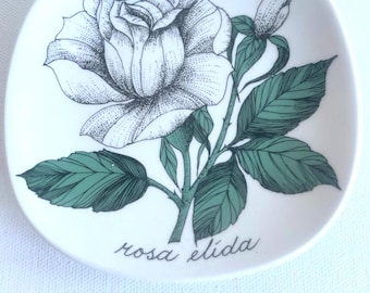 Vintage 70s Arabia Finland ceramic wall plaque Esteri Tomula Botanica Rosa Elida